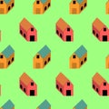 Seamless pattern of Buildings on green