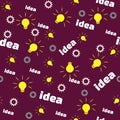Seamless Pattern with Bulb, Gear and Word Idea.