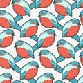 Seamless pattern - bullfinch bird.