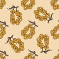 Seamless pattern. Bunch of Russian bagels on rope. Vector