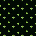 Seamless pattern bunch spinach salad on black background. Minimalistic ornament with lettuce