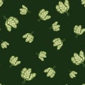 Seamless pattern bunch spinach salad on dark green background. Simple ornament with lettuce