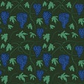 Seamless pattern with bunches and leaves of grapes Royalty Free Stock Photo