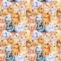 Seamless pattern with bunnies , animal background, watercolor painting