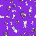 Seamless pattern of bunnies and donkeys in cartoon style Royalty Free Stock Photo