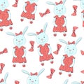 Seamless pattern Bunny girl. Sweet baby girl shower card.