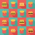 Seamless pattern burger fries, dynamic duo flat design