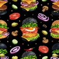 American Burgers seamless pattern illustration