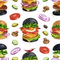 American Burgers seamless pattern illustration