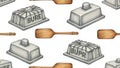 Seamless Pattern of Butter Pats and Spatulas Royalty Free Stock Photo