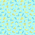Seamless pattern with butterflies. Background with flying beautiful butterfy and tulip flowers.