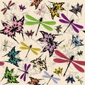 Seamless pattern with butterflies and dragonflies Royalty Free Stock Photo