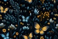 seamless pattern with butterflies and flowers on a black background Royalty Free Stock Photo