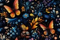 seamless pattern with butterflies and flowers on black background Royalty Free Stock Photo