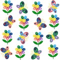 Seamless pattern with butterflies and flowers in bright rainbow lgbtq colors