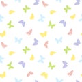 Seamless pattern. Butterflies of light colors isolated on a white background.