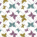 Seamless pattern with butterflies, white background