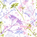 Seamless pattern with butterflies and wildflowers Royalty Free Stock Photo