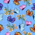 Seamless pattern with butterfly and flowers