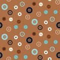 Seamless pattern with buttons. Needlework craft theme sewing background.