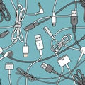 Seamless pattern with cables and chargers