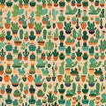 Seamless pattern with cacti in pots. Vector illustration