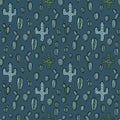 Seamless pattern of cacti and succulents . Cute Doodle style hand-drawn plants on a blue background