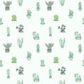 Seamless pattern with cacti on white background