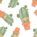 Seamless pattern of cactus characters painted in watercolor