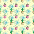 Seamless pattern cactus pastel colours, light yellow background Royalty Free Stock Photo