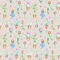 Seamless pattern of a cactus, sikkulent and floral.