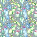 Seamless pattern of a cactus, sikkulent and floral.