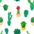 Seamless pattern of cactus succulent plant water color hand sketch painting, collection of various green color and spike tropical