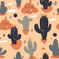 Seamless pattern with cactuses. Cute cartoon background Royalty Free Stock Photo