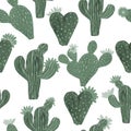 Seamless Pattern Cactuses hand-painted illustration on white background Exotic desert plant. Inroom plant for home decor