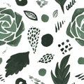 Seamless Pattern Cactuses succulent strokes hand-painted illustration on white background Exotic desert plant. Inroom plant for