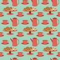 Seamless pattern cafe coffe and cake