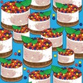 Seamless pattern cake on blue