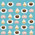 Seamless pattern of cake on blue  background Royalty Free Stock Photo
