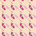 Seamless pattern of cake server, strawberries and pink dots