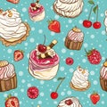 Seamless pattern with cakes and berries Royalty Free Stock Photo