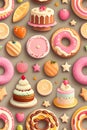 Seamless pattern with cakes, donuts and assorted cookies Royalty Free Stock Photo