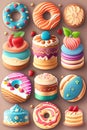 Seamless pattern with cakes, donuts and assorted cookies Royalty Free Stock Photo