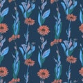 Seamless pattern with calendula flowers.