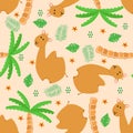Seamless pattern with camel and palm tree - vector illustration, eps