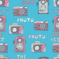 Seamless pattern of cameras photo hand-drown doodles .