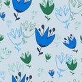 Seamless pattern of flowers Light grayish blue color