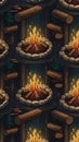 Seamless Pattern of Campfires and Logs Royalty Free Stock Photo