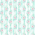 Watercolor striped seamless floral background in light purple and mint green colors