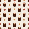 Seamless pattern with candles and autumn leaves